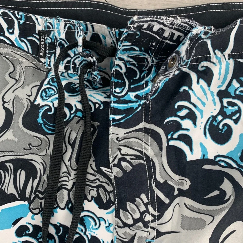 Joe Boxer Mens Skull Anchor Wave Print Board Shorts Black Blue Size 44